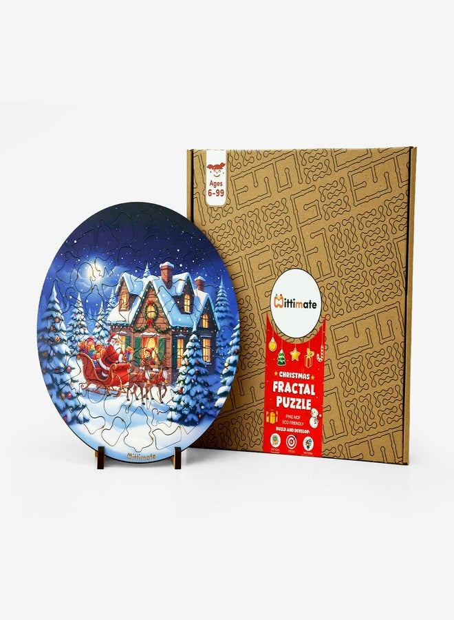 Mittimate Christmas Fractal Puzzle for Kids - 54 Colorful Wooden Pieces with DIY Stand | Challenging Brain Teaser for Ages 6+ | Creative Activity for Boys & Girls - Image 1